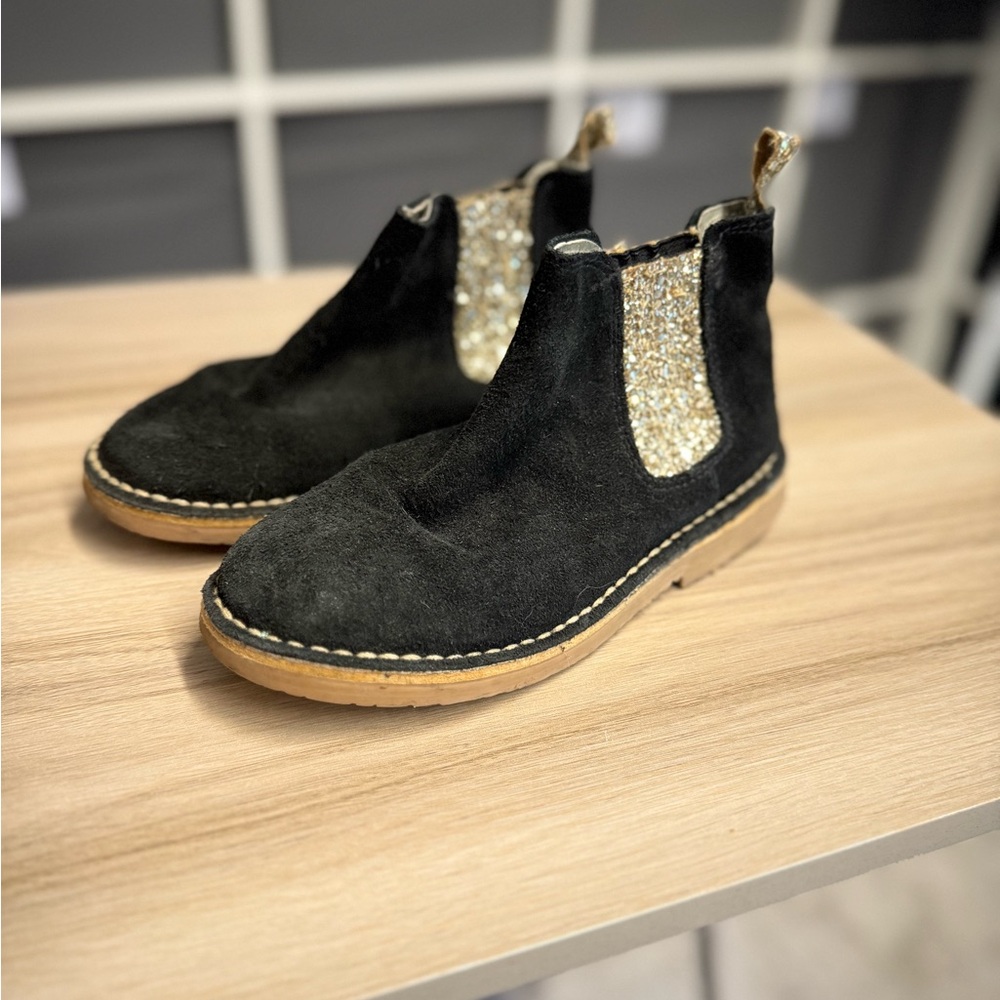 Childrenchic Girls Black Glitter Suede Chelsea Boots